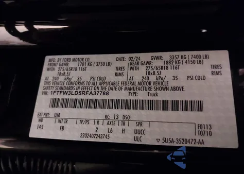 2024 Ford F-150 Xlt from USA, damaged, VIN 1FTFW3LD5RFA37788